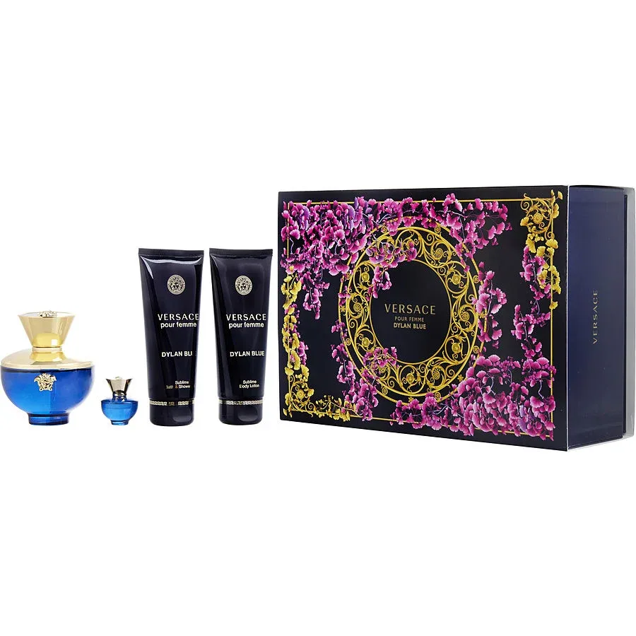 Versace Dylan Blue Set Eau De Parfum Spray 100 ml & Body Lotion 100 ml & Shower Gel 100 ml & Eau De Parfum 5 ml Mini
